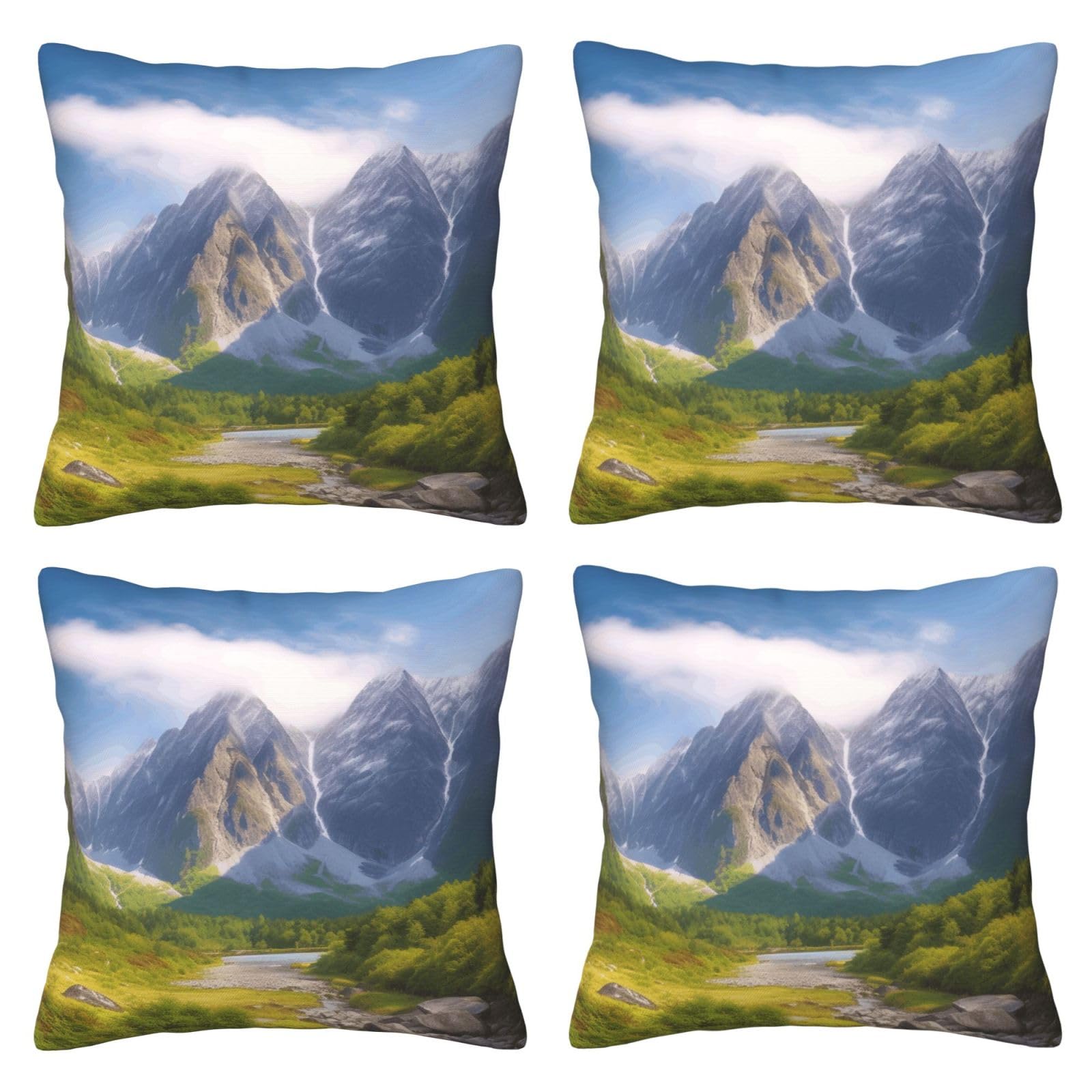 Travel Mountain Scenery Throw Pillow Cases 4 Pack Square Pillowcases Super Soft Pillow Protectors With Zipper for Couch Livingroom Sofa Bed Office Car,40x40 CM