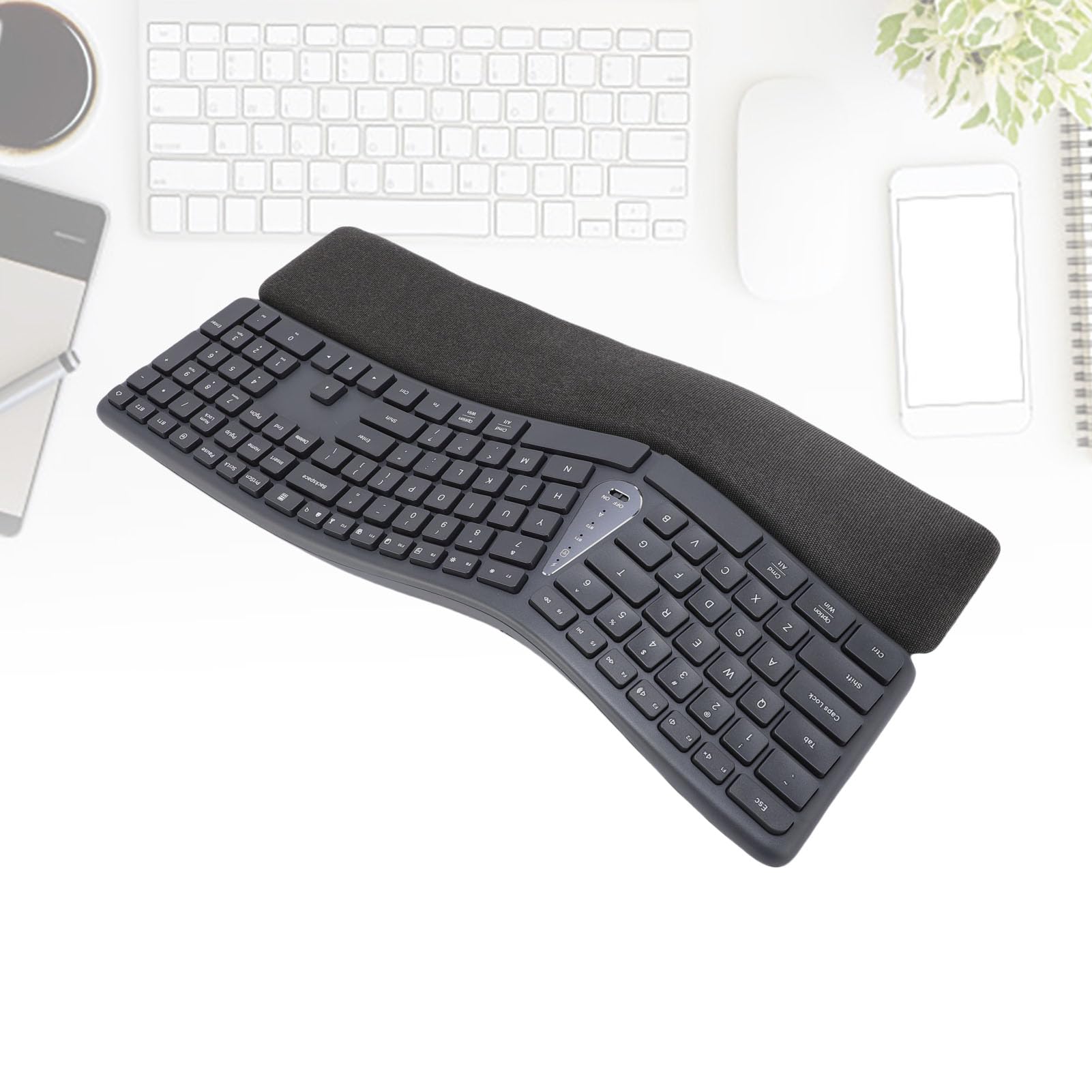 Tastiera Ergonomica Divisa con Poggiapolsi e Polsi Imbottiti, Tastiera per Computer Wireless Bluetooth USB C 2.4G, 111 Tasti Ricaricabili con Poggiapolsi Imbottito