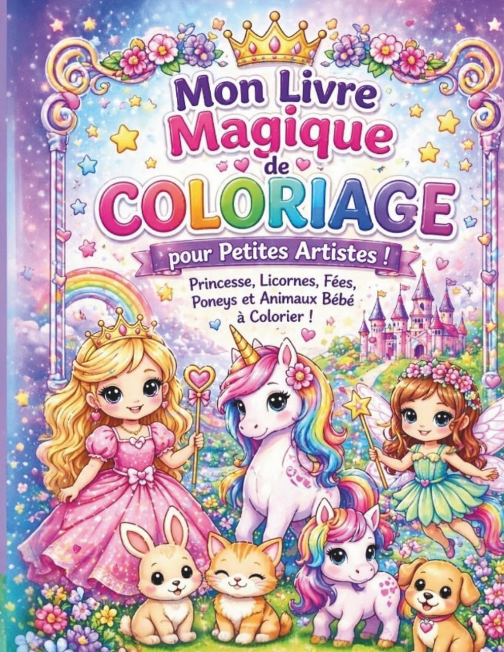 Livre de Coloriage Princesses et Licornes pour Filles de 3 à 5 Ans: 50 dessins adorables à colorier avec princesses, licornes, fées, poneys et animaux ... et motifs simples (Colorie avec Fantaisie)