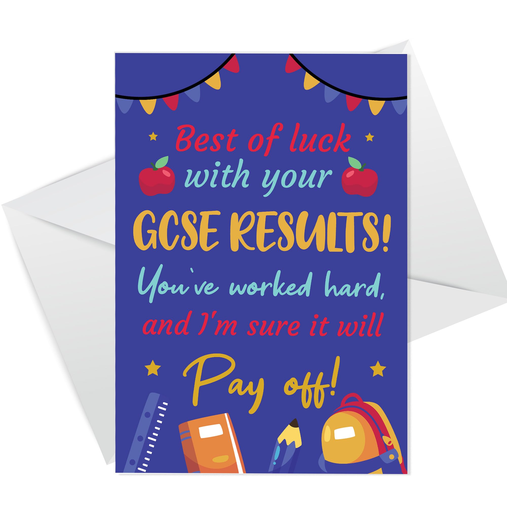 RED OCEAN Good Luck With Your GCSE RESULTS CARD For Daughter Son GCSE Results Card Good Luck Card For Him Her Granddaughter Grandson Friend Card For Good Luck With Envelope