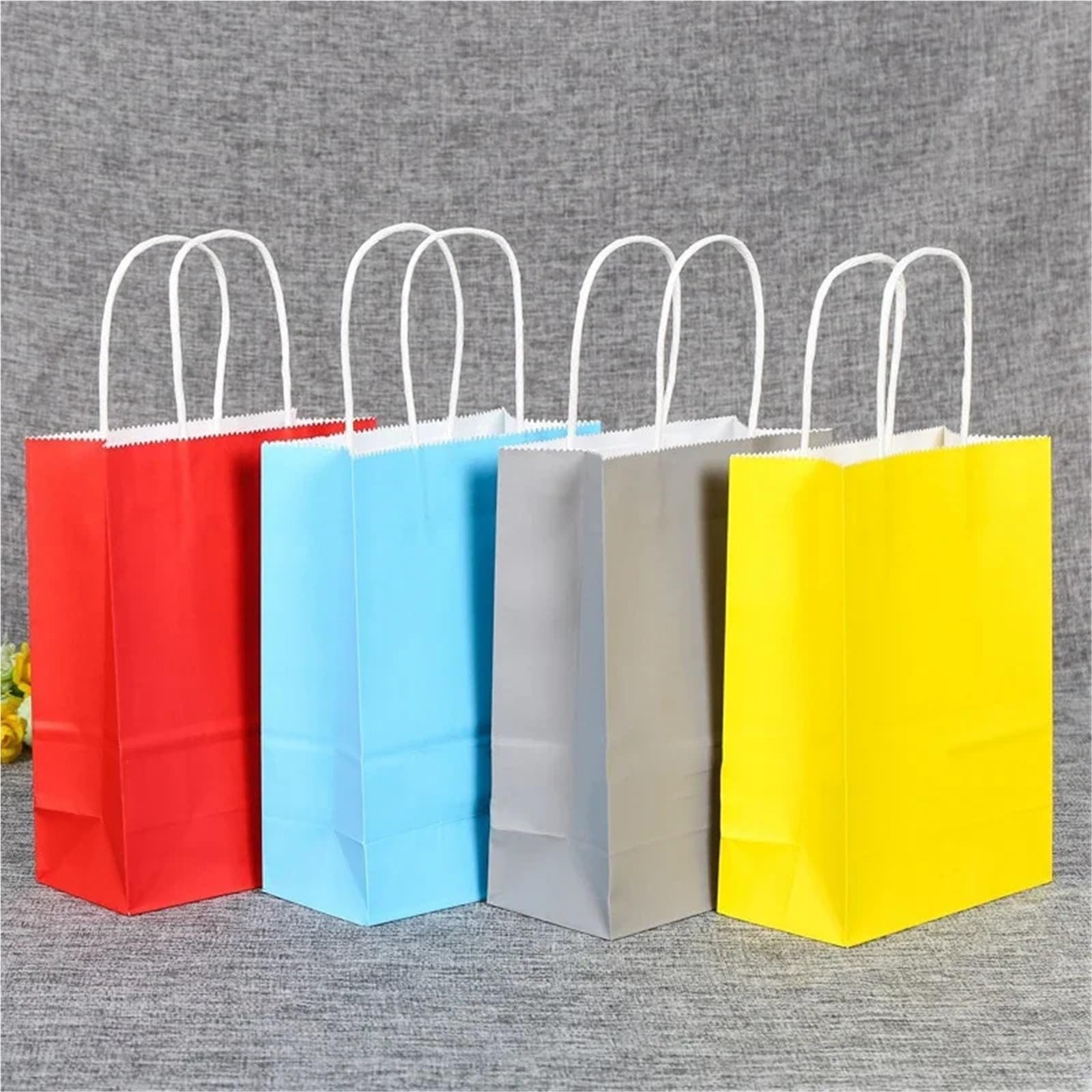 Kraftpapier Tüten 20 Stück Mini-Kraftpapiertüten klein/mittel/groß mit Griffen, Festival-Uxury-Verpackungspapiertüten, Süßigkeiten-Einkaufstaschen(Color3,Width-height 26x32cm)
