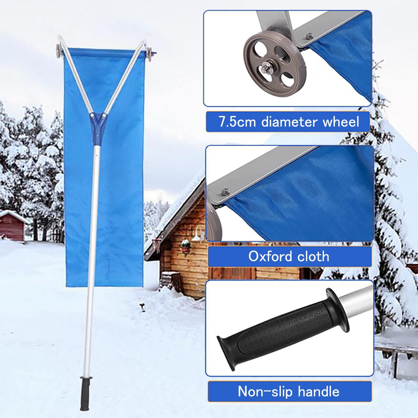 21 Fuß Schneedachrechen mit Gleitmaterial, Aluminium-Schneeschaufel-Dachrechen mit Rädern und verstellbarem verlängertem Griff, für Schindeldächer aus Zedernholz, Metalldächer, Ziegeldächer, Dächer