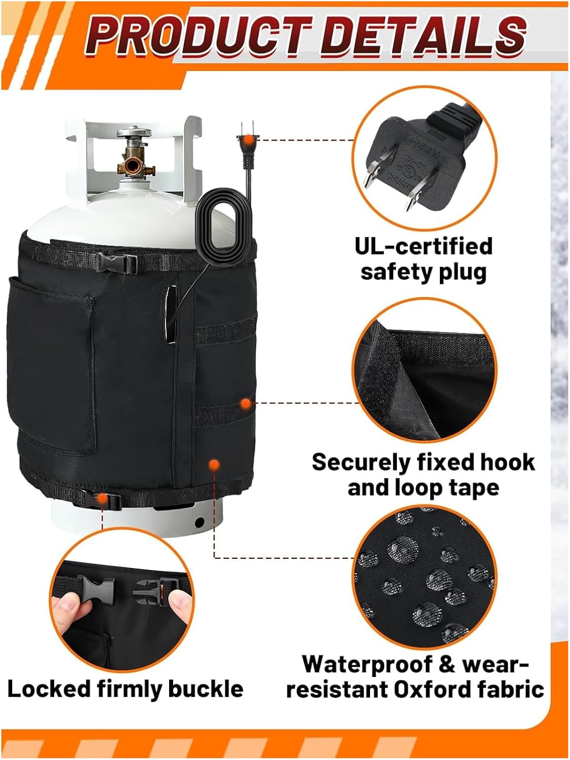 Propane Tank Heater Blanket with Thermostat & Timer – 80W Adjustable LP Cylinder Warmer, Fits 20-30-40 LB Gas Tanks, 41.7x12.2in, 41–122°F, for Outdoor & Industrial Use