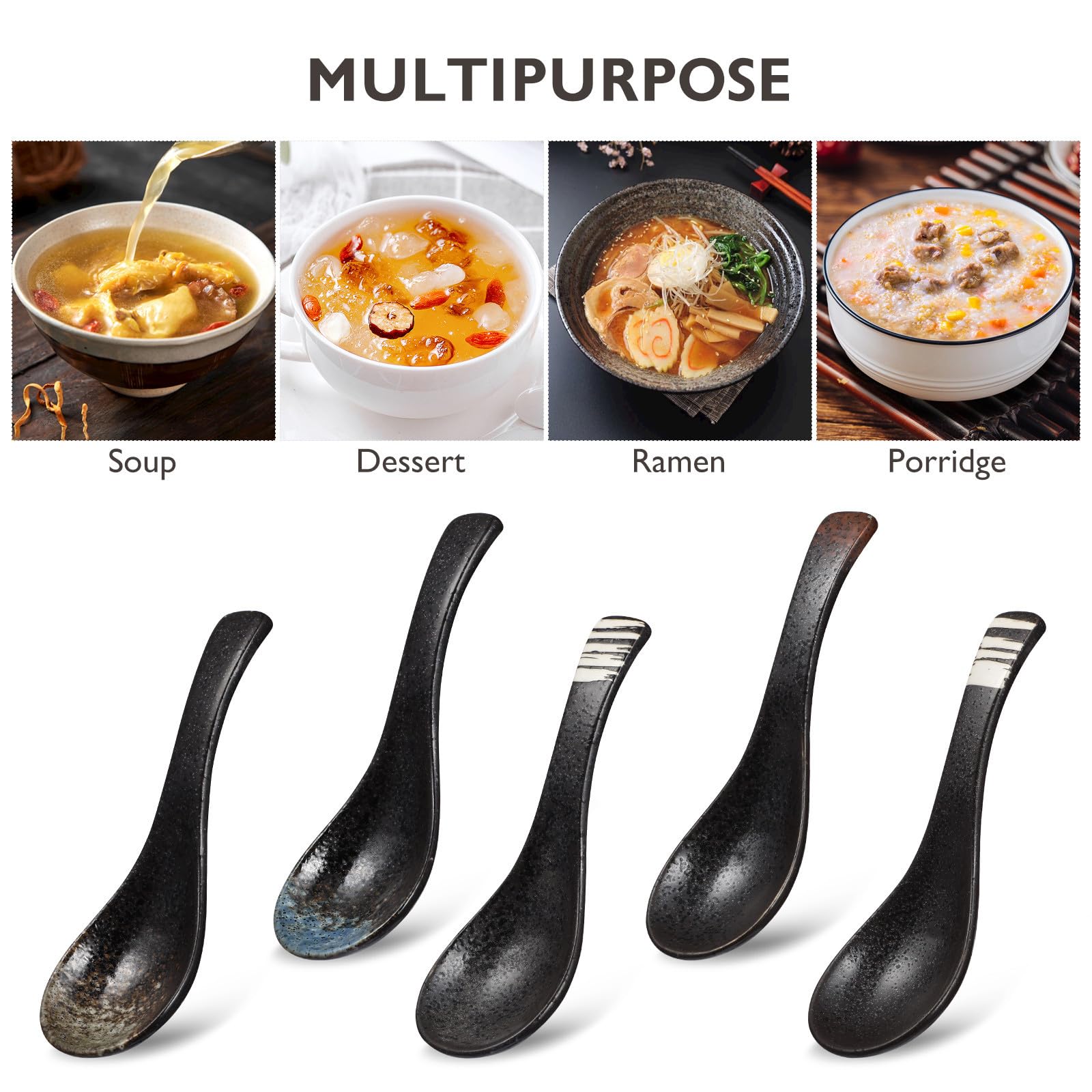 5 Stück Japanisches Keramik Suppenlöffel mit Praktischem Design Gesund und Stilvoll für Küche und Asiatische Suppe Zufällige Farbe