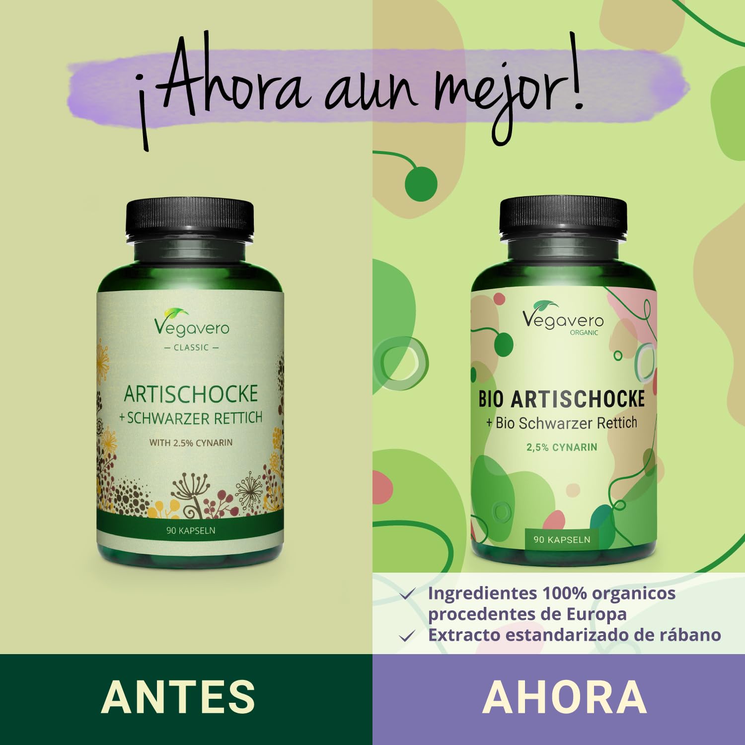 Alcachofa + Rábano Negro BIO | 10000 mg + 750 mg | Depurativo Hígado + Detox Natural | Altamente concentrado | Para 3 Meses | Diuretico + Digestión | Sin Aditivos | Vegano
