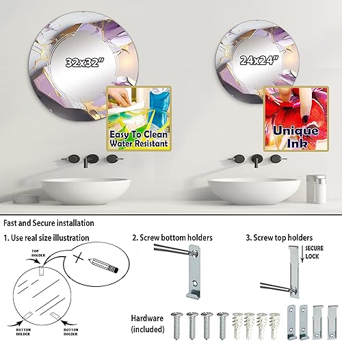 Miniatura 4 de Abstract Geode Pink I - Espejo de tocador, espejos de baño, espejos de pared para sala de estar, dormitorio, espejo redondo, grande, 24 x 24 pies,