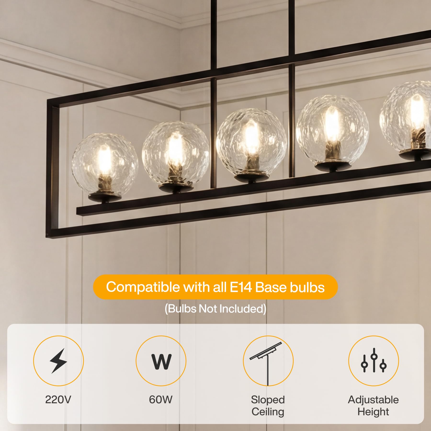 Tribesigns Moderne 5-flammige Hängeleuchte, höhenverstellbar, metallene Deckenleuchte für Esszimmer, Küche, Foyer, Eingangsbereich und Schlafzimmer (E14-Fassung, ohne Leuchtmittel)