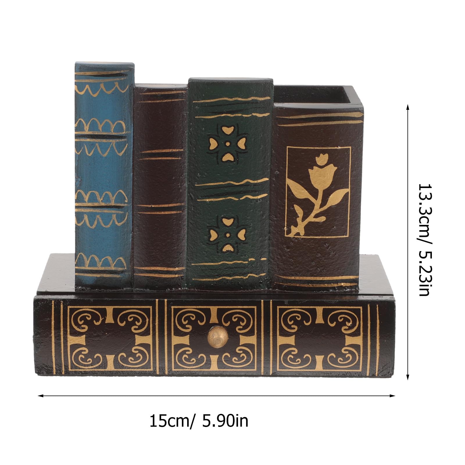 PRETYZOOM Portapenne da Scrivania in Legno Stile Retrò Scomparto a Cassetto, Organizer Porta Cancelleria Multifunzione per Ufficio, Scuola e Casa, Decorazione Creativa a Forma di Libro