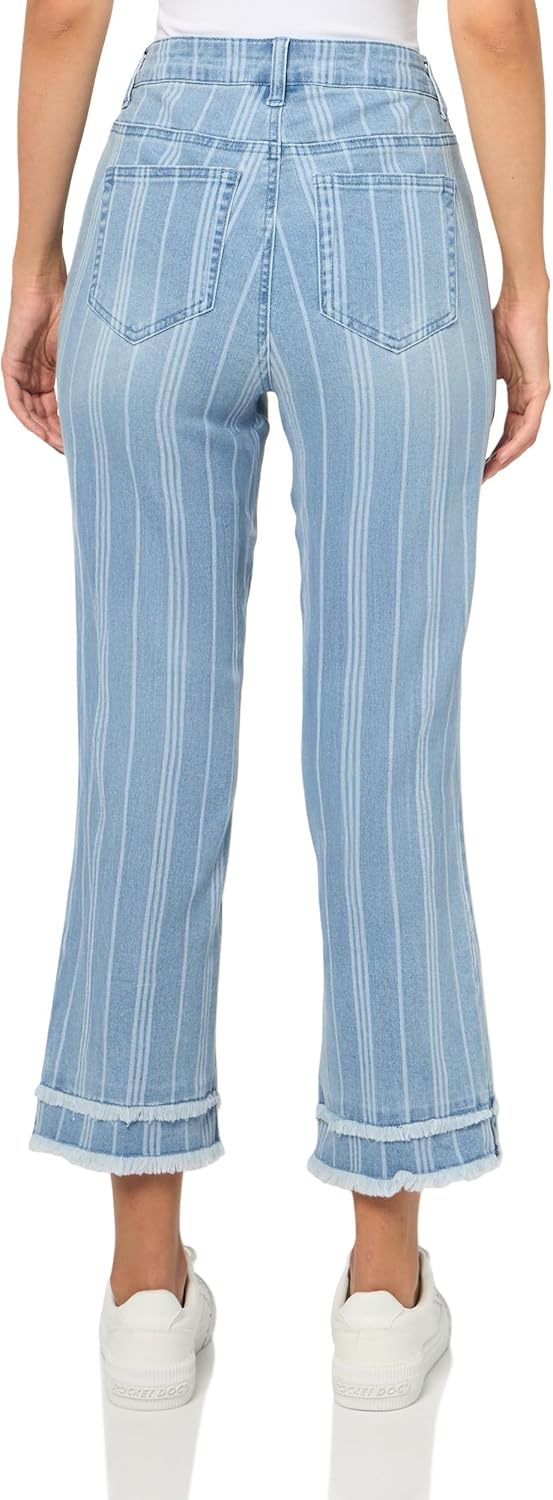 SLIM-SATION 5 Pocket Zip Front Flare Leg Ankle Jean with Double Row Fringe Hem