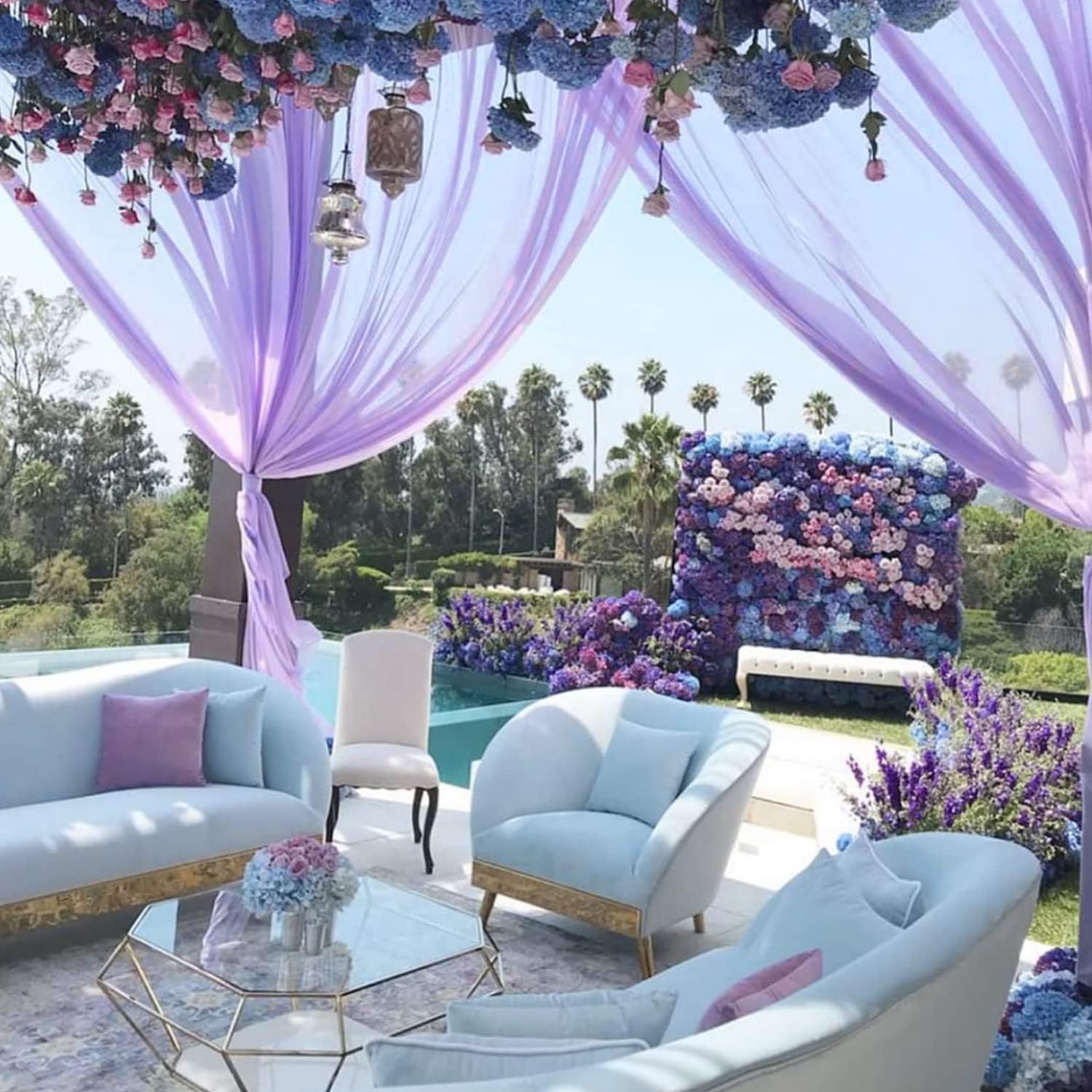 HUHJYUGE Lot de 1 Mariage Arche Tenture, Voilage Tulle Suspendue Violet Drapés en Mousseline Elastique pour Décoration de Mariage, Toile de Fond, Rideau de Gaze (7 400cm)