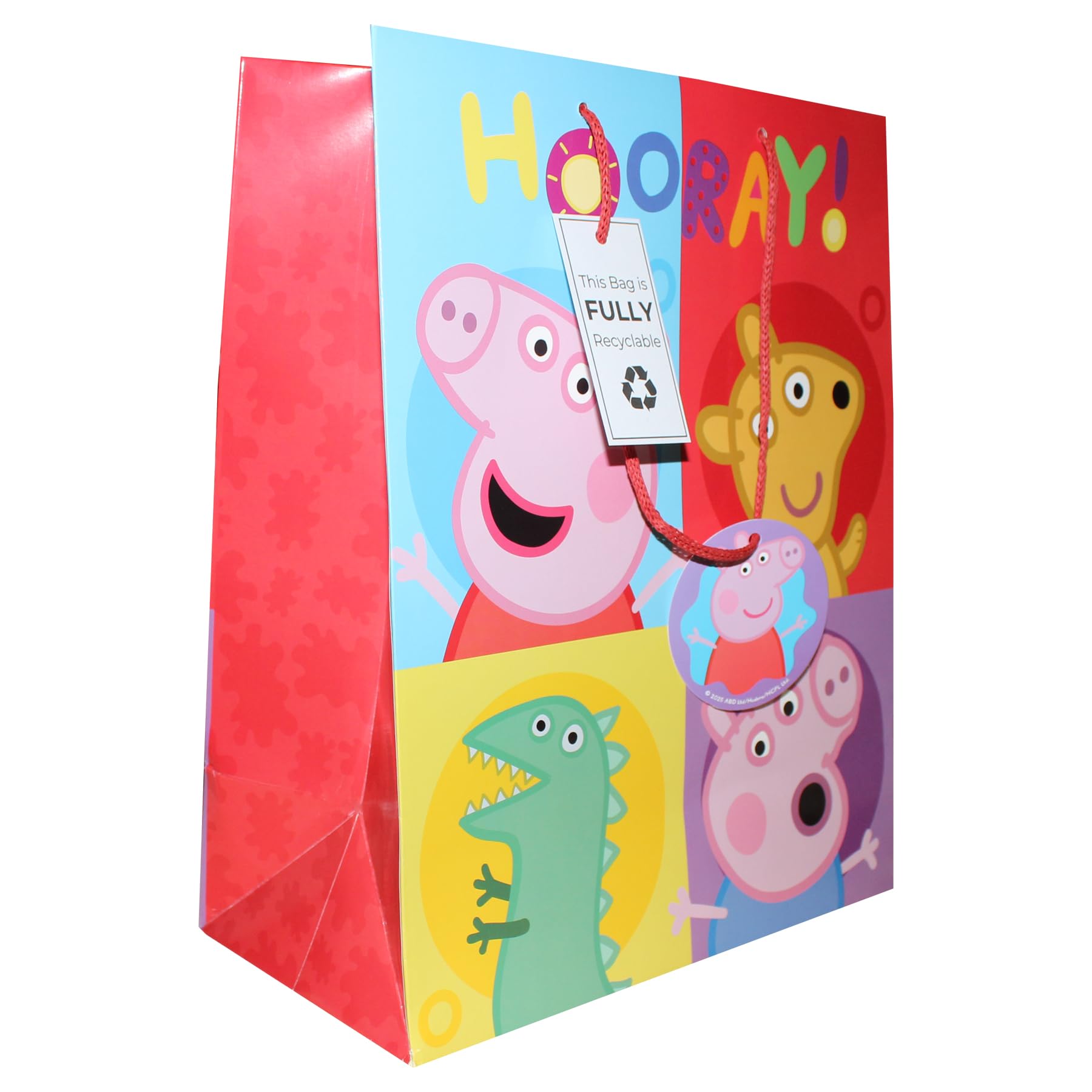 Peppa Pig Large Gift Bag with Tag 33cm x 26.5cm - UK Made 100% Recyclable for Birthdays, Celebrations & Other Events