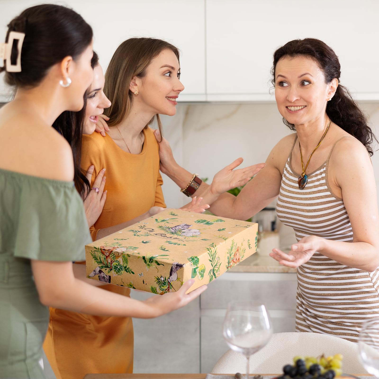 WERNNSAI Woodland Animal Kraft Wrapping Paper Roll - 1 Roll 17” x 33 ft Baby Shower Brown Wrapping Paper for Boy Kids Birthday Gift Packing Supply Baby Animals Design Festival Party Favors