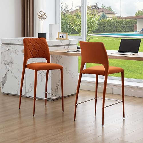 Guyou Juego de 2 taburetes de terciopelo para encimera, tapizados de 26 pulgadas de alto, sillas de isla de cocina con respaldo alto, taburetes de