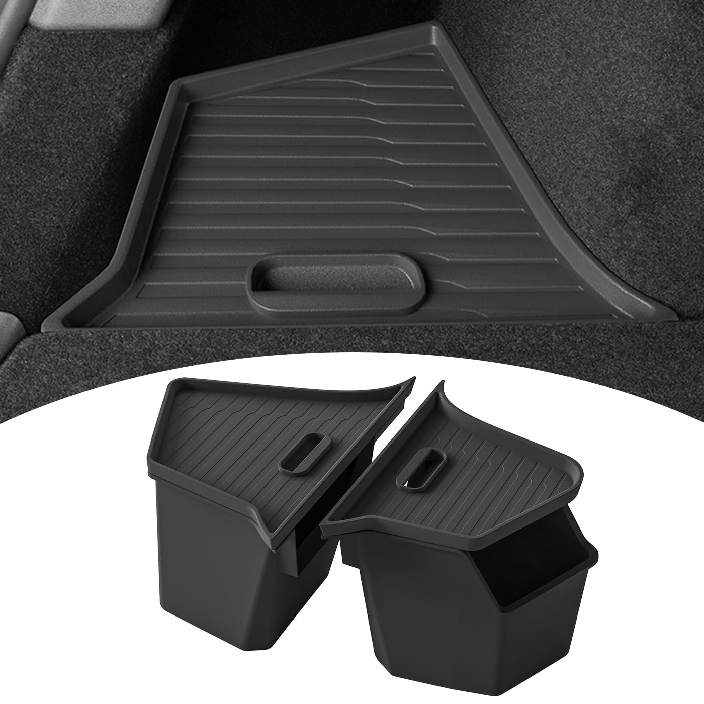 New 2025 2026 Model Y Juniper Rear Trunk Storage Bins with Lids 2PCS Refresh Model Y Rear Trunk Storage Box TPE Waterproof Trunk Organizer for Model Y Juniper Interior Accessories