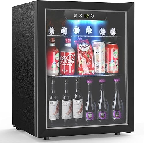 Kndko Refrigerador y enfriador de bebidas, 16 botellas de 68 latas con puerta de vidrio para vino, cerveza y refrescos, refrigerador de bebidas con