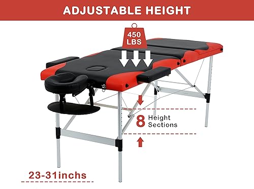Miniatura 4 de Mesas de masaje portátiles de 73 pulgadas, mesa de tatuaje de aluminio de altura ajustable, cama de spa portátil de 3 mesas quiroprácticas plegables