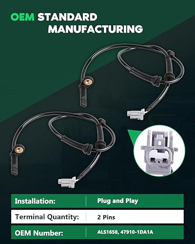 Miniatura 3 de SCITOO 2 unidades de sensores de velocidad de rueda ABS delanteros izquierdo derecho para Nissan Rogue 2008 2009 2010 2011 2012 2013 para Nissan