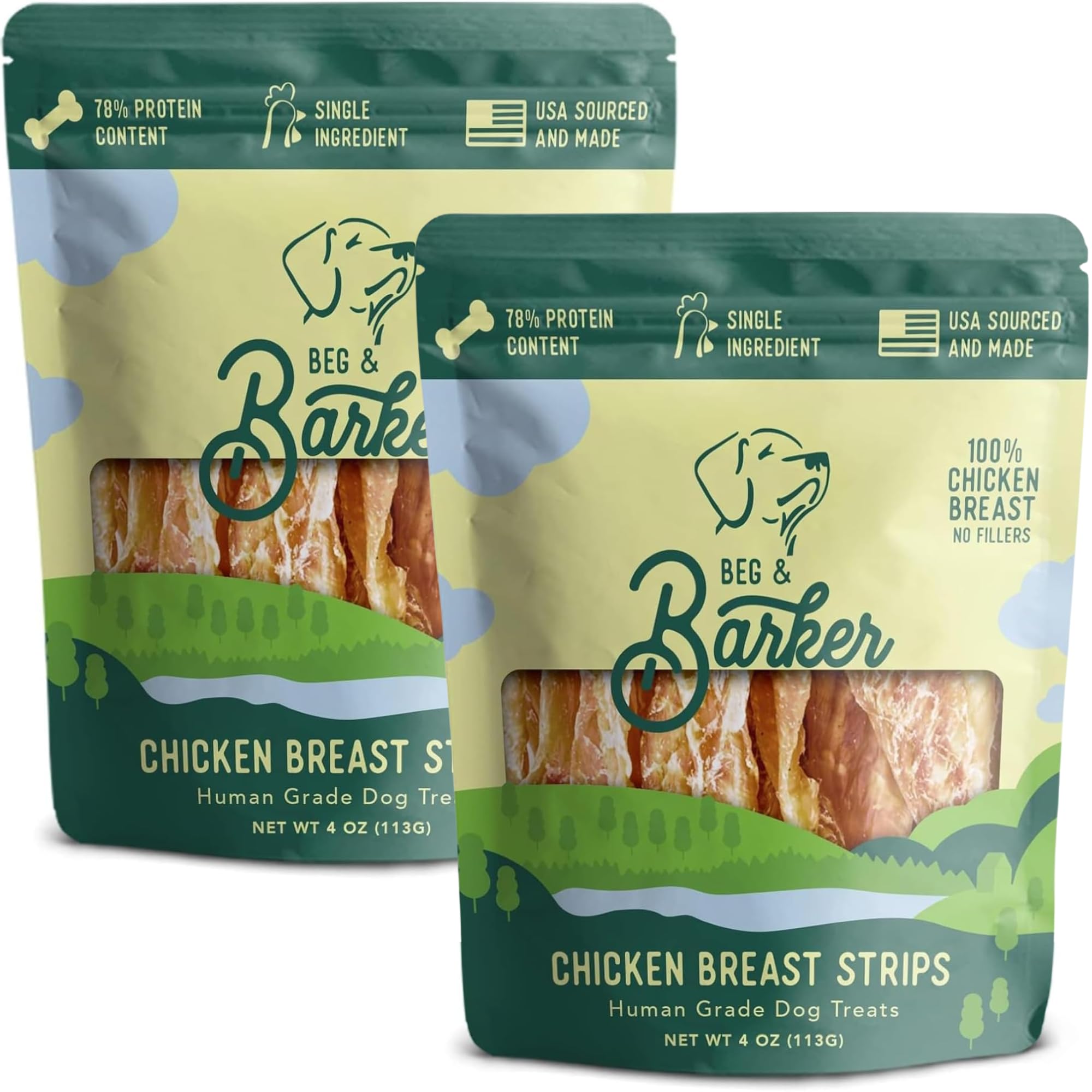 Beg &amp; Barker Chicken Jerky Dog Training Treats, Grain Free (4oz, 2-Pack)