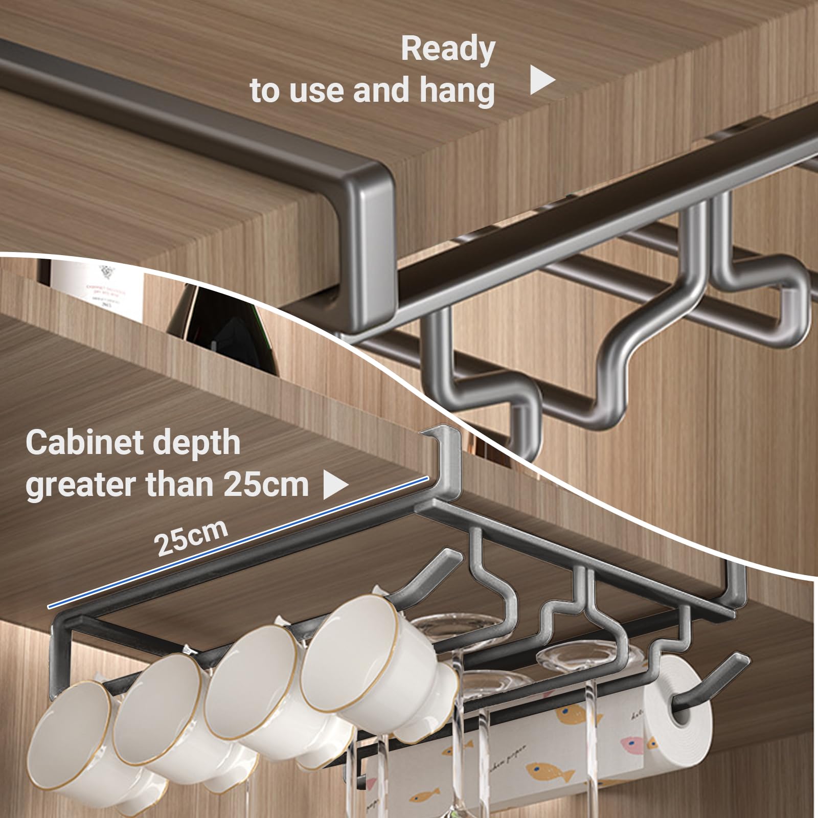 Porta Bicchieri Sospesi,Porta Bicchiere da Vino Sospeso,Portabicchieri Sospeso,Sospesi per Calici Bicchiere da Vino,Portabicchieri Appendere, ideale per bar, caffè, ristorante,grigio