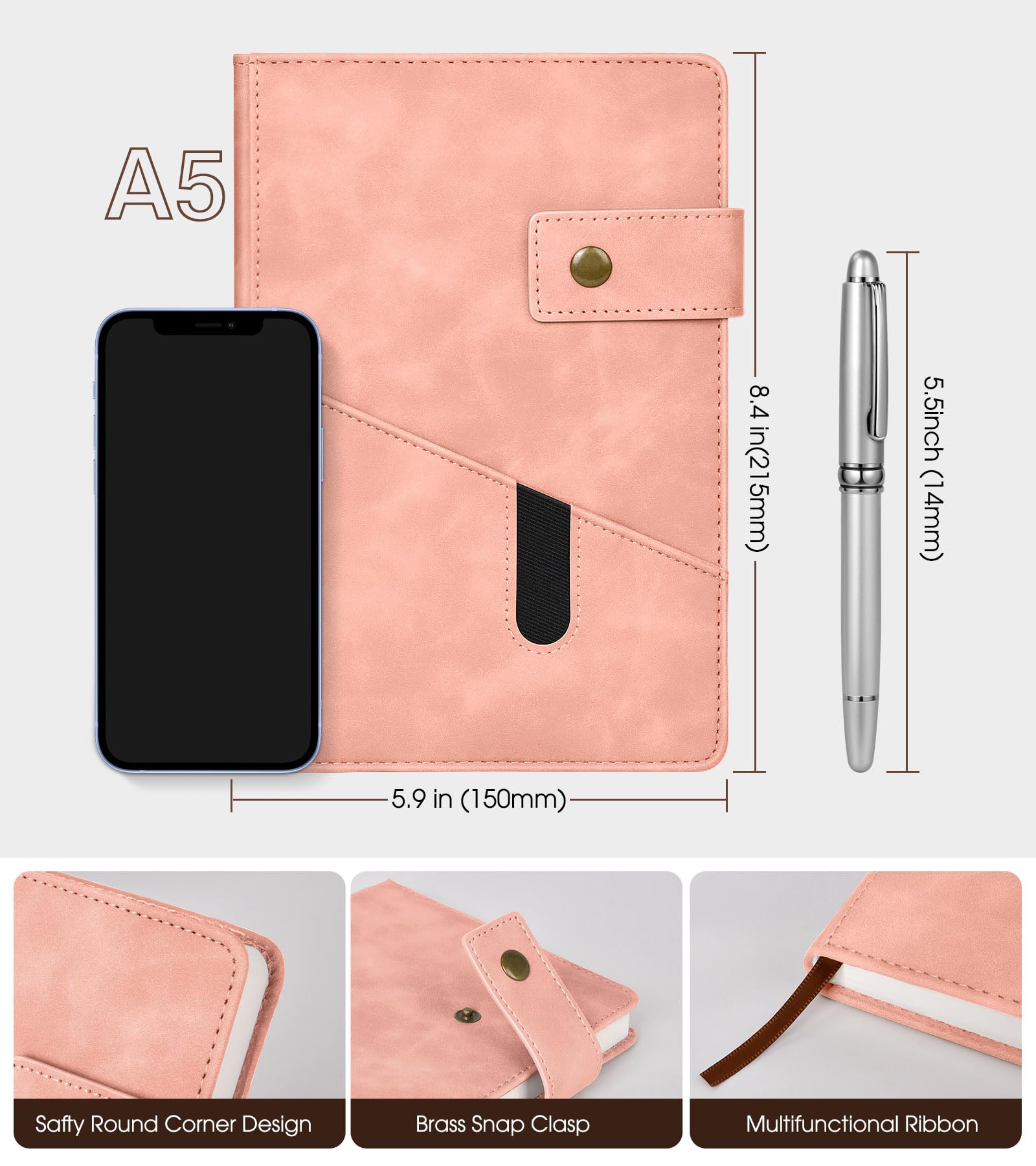 Notizbuch, A5, liniert, Leder, für Männer und Frauen, 15 x 21 cm, personalisiertes Hardcover-Tagebuch mit Stift, 200 Seiten, 100 g/m² dickes, liniertes Papier, Tageskalender für Schule, Reisen,