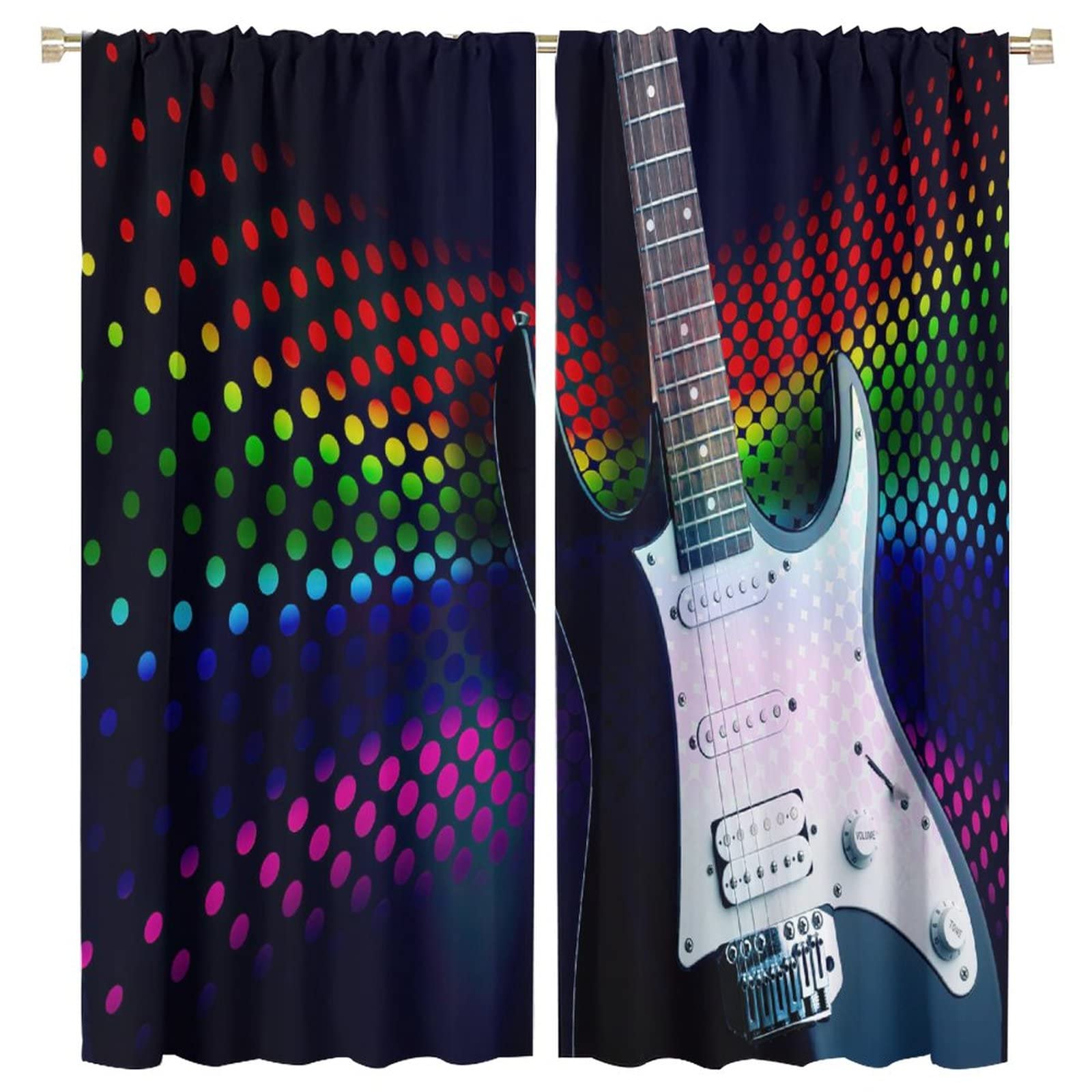 Guitars Curtains,Punk Rock Music Musical Theme Blackout Rod Pocket Window Drapes for Kids Teens Bedroom Living Room W63xL72in