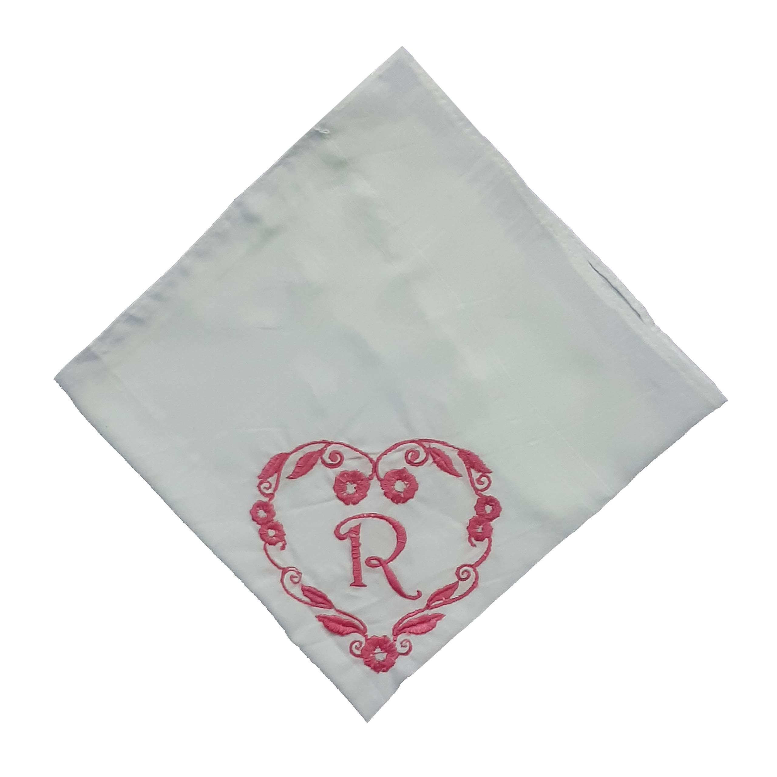 sae Elegantly Embroidered Heart with Letter 'R' Cotton Handkerchief (White)-picture-14