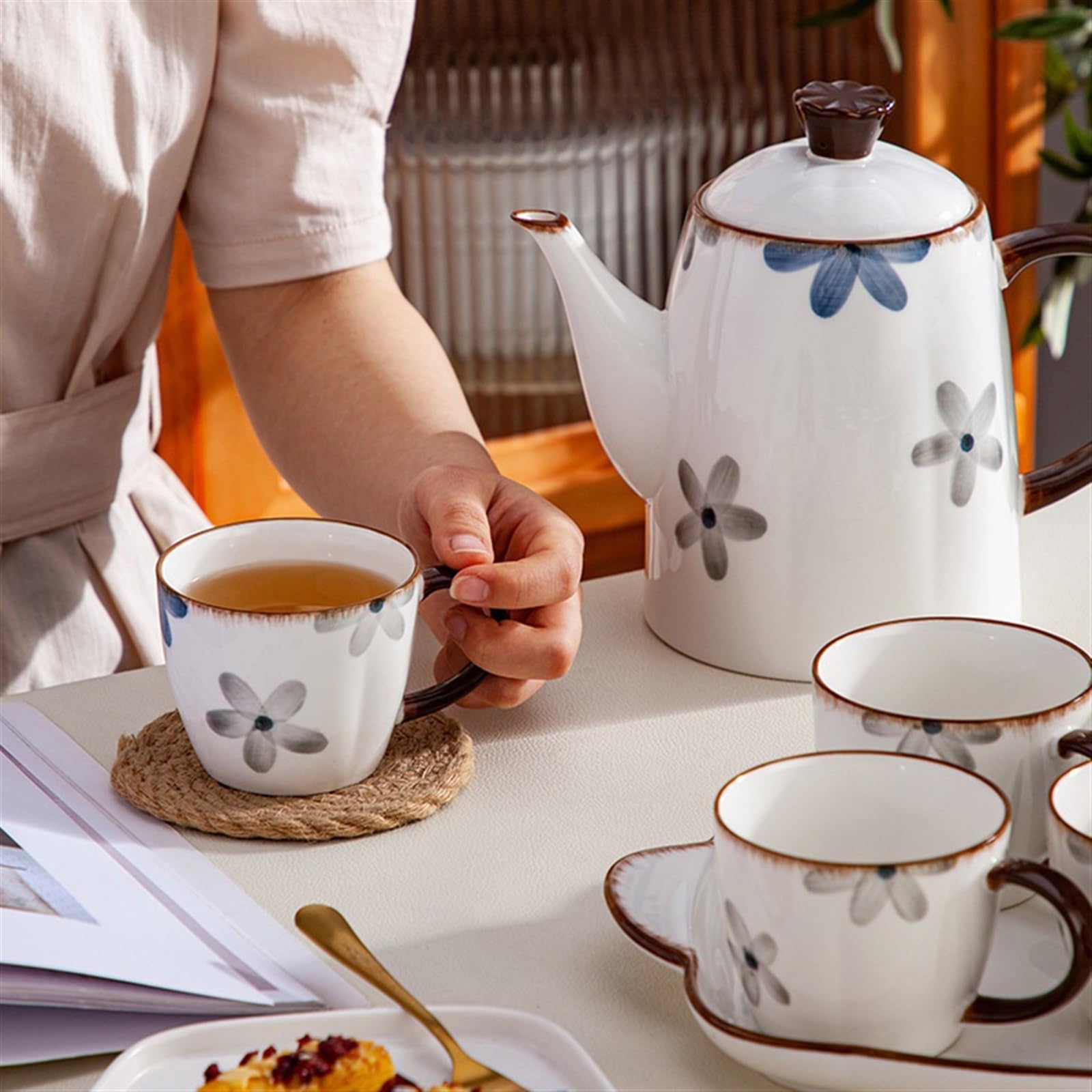 Bere Set di tazze da caffè in ceramica con bollitore freddo 8 pezzi