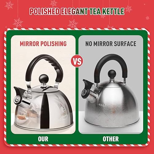 Miniatura 3 de Hervidor de té pequeño para estufa tetera de acero inoxidable de 2 cuartos de galón caldera de agua de ebullición rápida y tetera silbante con mango