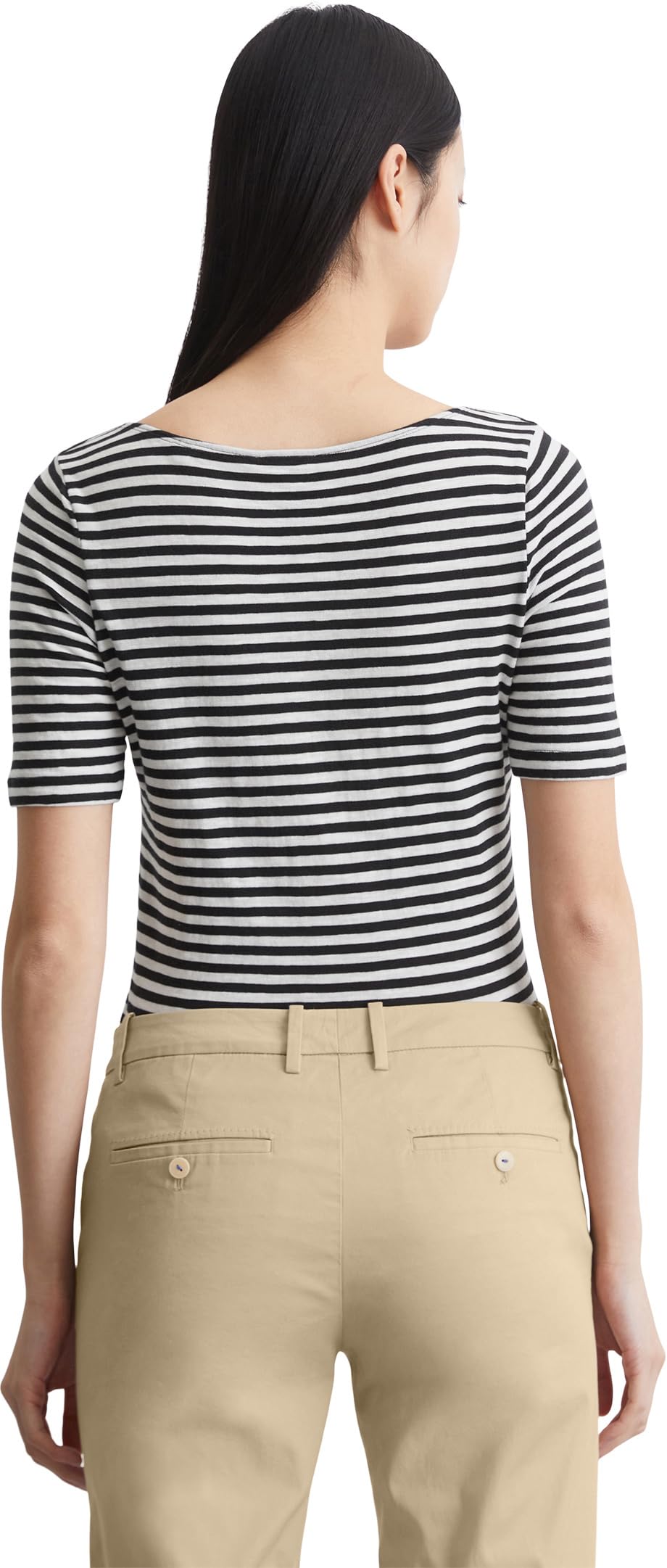 Marc O'Polo Damen T-Shirt mit U-Boot-Ausschnitt gestreift, Mehrfarbig (Multi/Black), XXS – Ansicht 3
