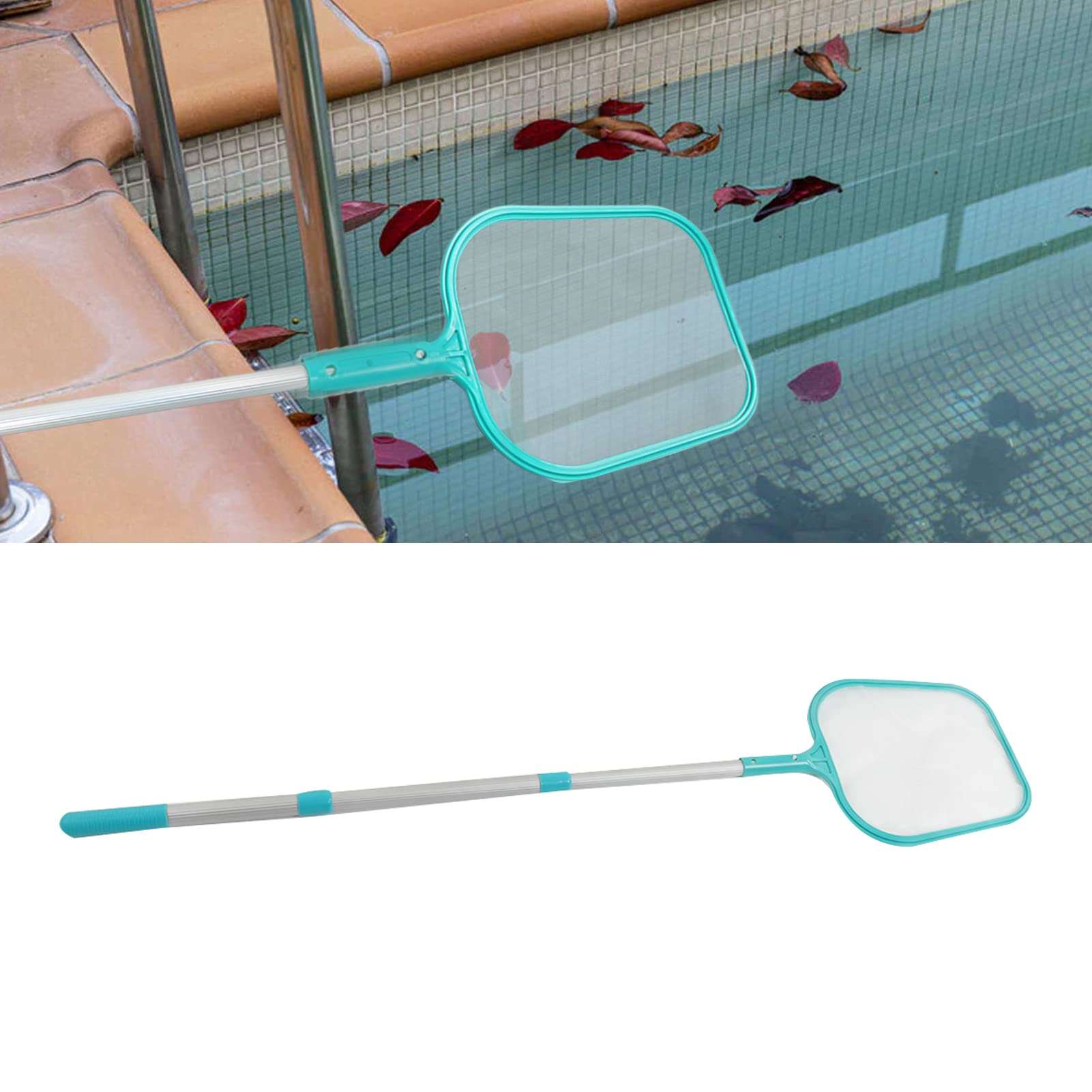 Épuisette de Piscine, Manche télescopique, râteau à Feuilles Vertes en Nylon et Plastique, Outil de Nettoyage pour, Spa, Fontaine, piscines et s
