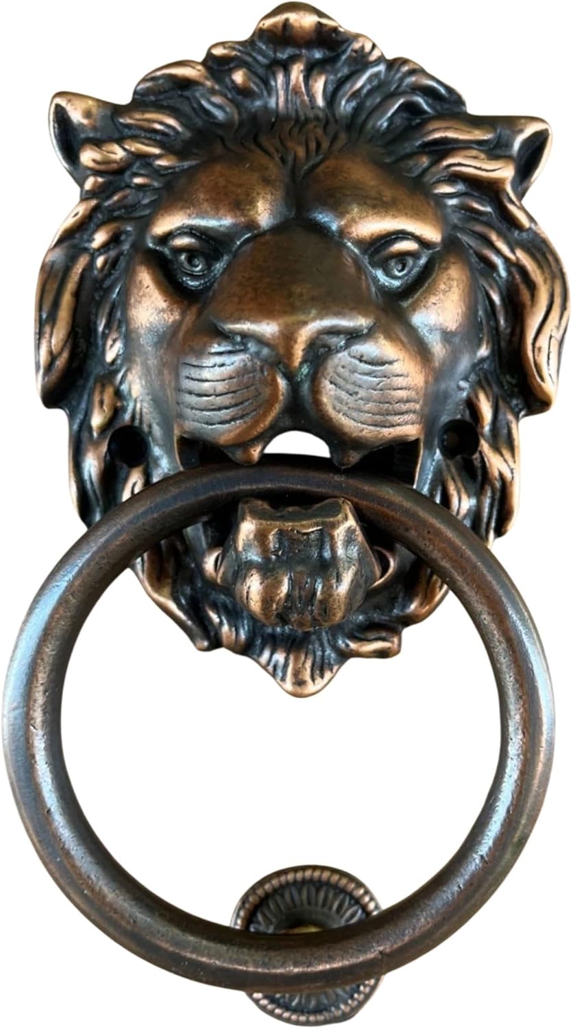 Lions Head Door Knocker,7.1 inches,Solid Brass,Regency Period(Polished Brass)