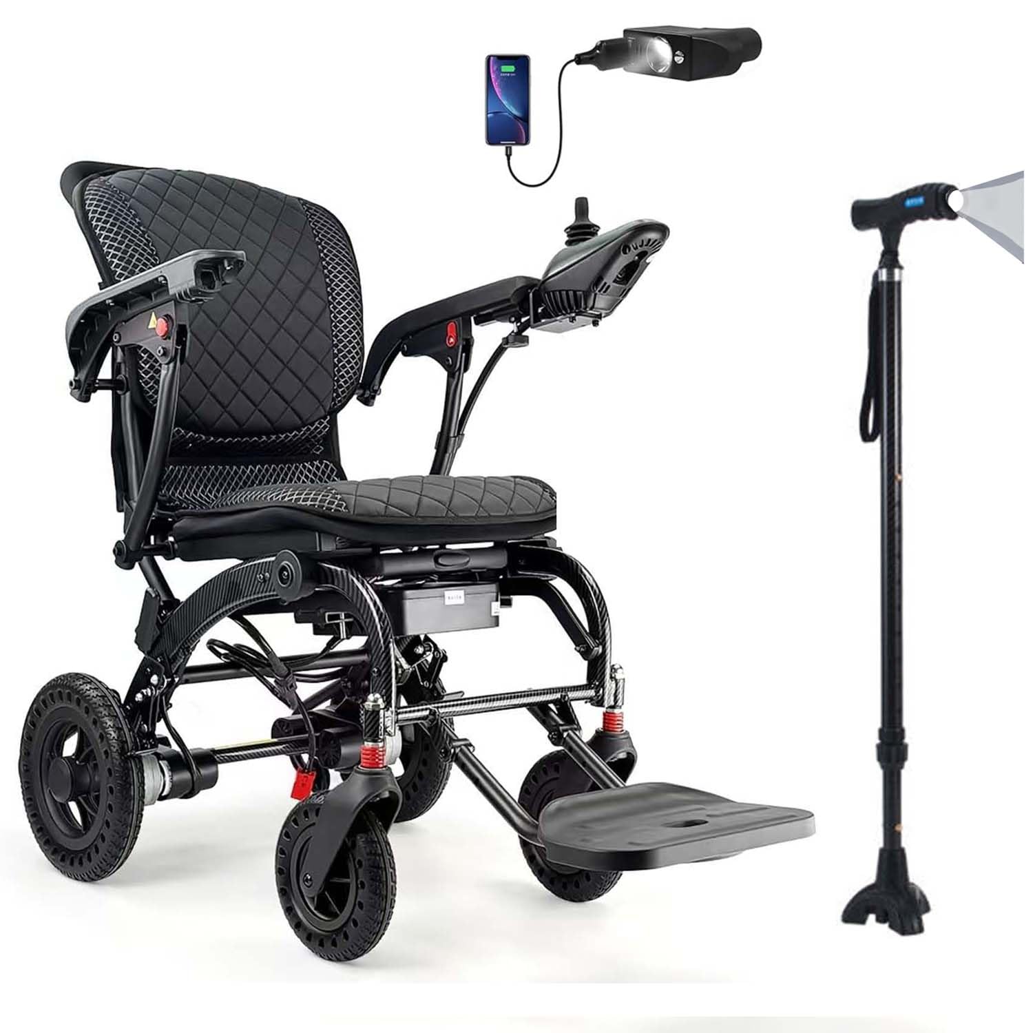 Sedia a rotelle elettrica leggera pieghevole, solo 14 kg, sedia a rotelle motorizzata per adulti, doppio motore, per tutti i terreni - approvata per viaggi e aerei,10ah