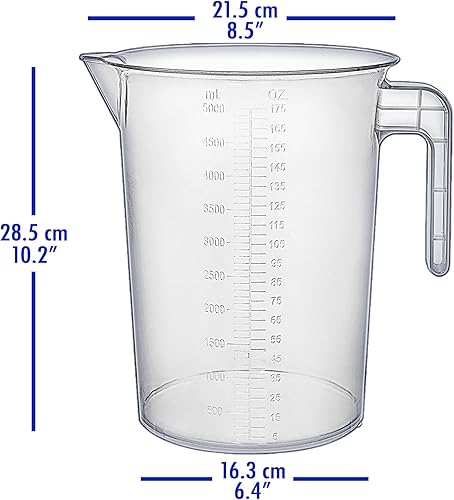 Miniatura 5 de Jarra graduada de plástico de 5 litros (1 galón) para medir y mezclar (paquete de 3) + boquilla de embudo de 1 litro para garaje, jardinería y
