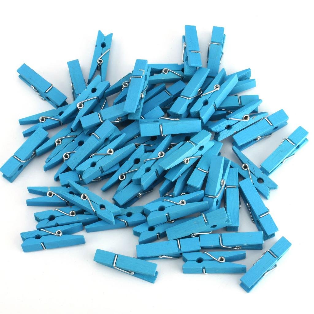 YARUIE 100pcs Wooden Clothespins/Spring Clamp Hook 2.5cm Blue