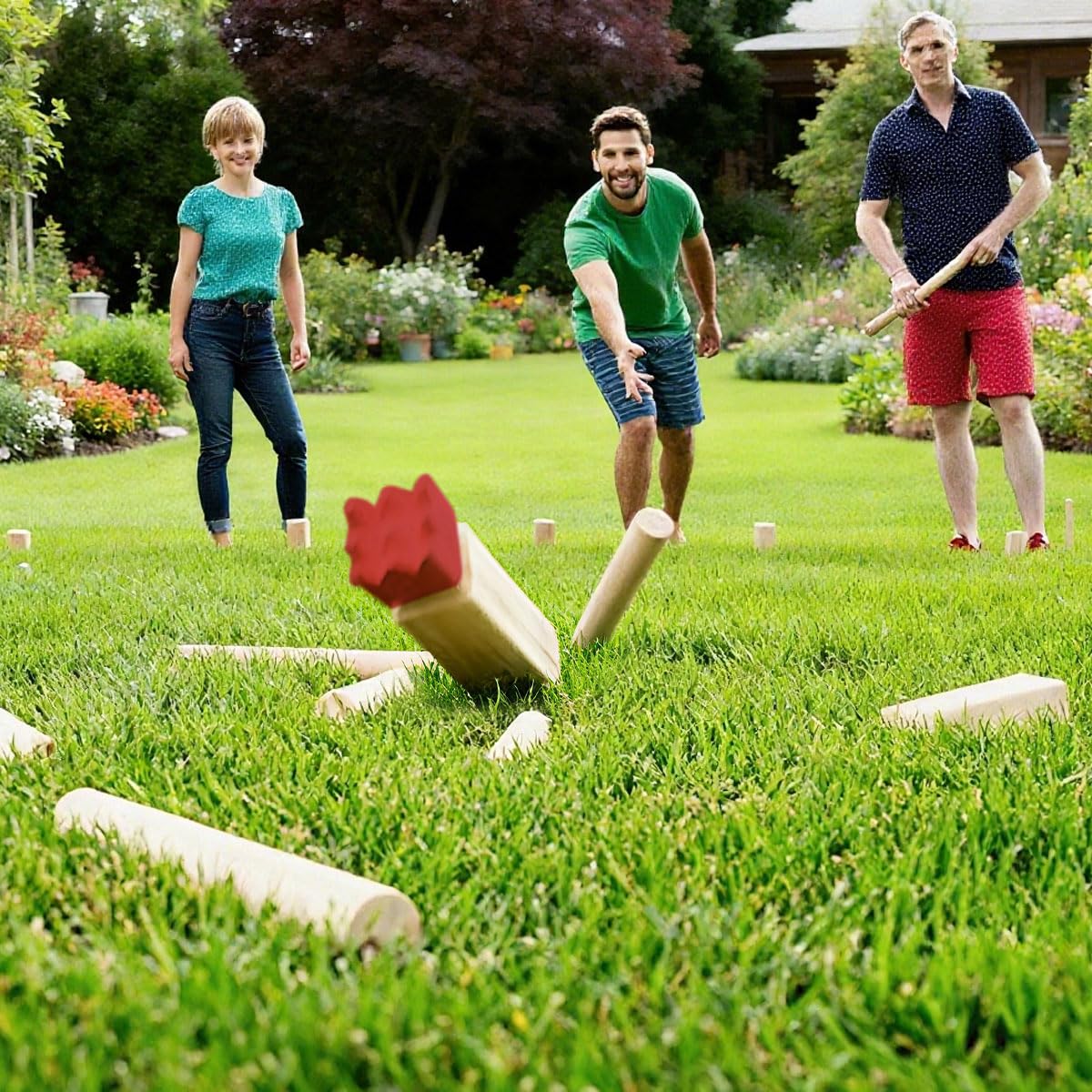 Kubb drewniana gra - 22 szt. drewnianych zabawek na zewnątrz i torba - gry do rzucania na zewnątrz - Kubb Viking Game, dla 2-12 graczy (dorosłych i dzieci) - do ogrodu, trawnika i na kemping