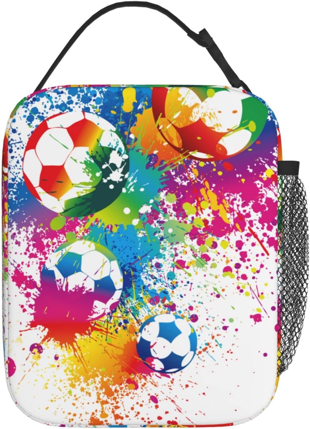 Colorful Soccer Ball Lunch Bag For Boys Girls Kids Football Reusable Lunch Box Insulated Meal Bags Portable Lunch Tote For School Work Travel Picnic image 3