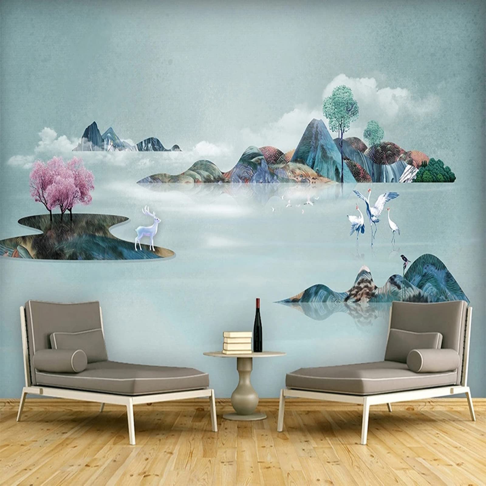 Papier Peint Chinois 3D paysage abstrait panoramique grand format de 400X280cm pour salon