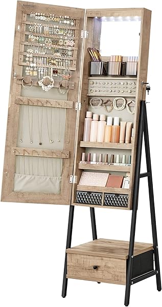 SONGMICS Armoire à bijoux avec miroir LED