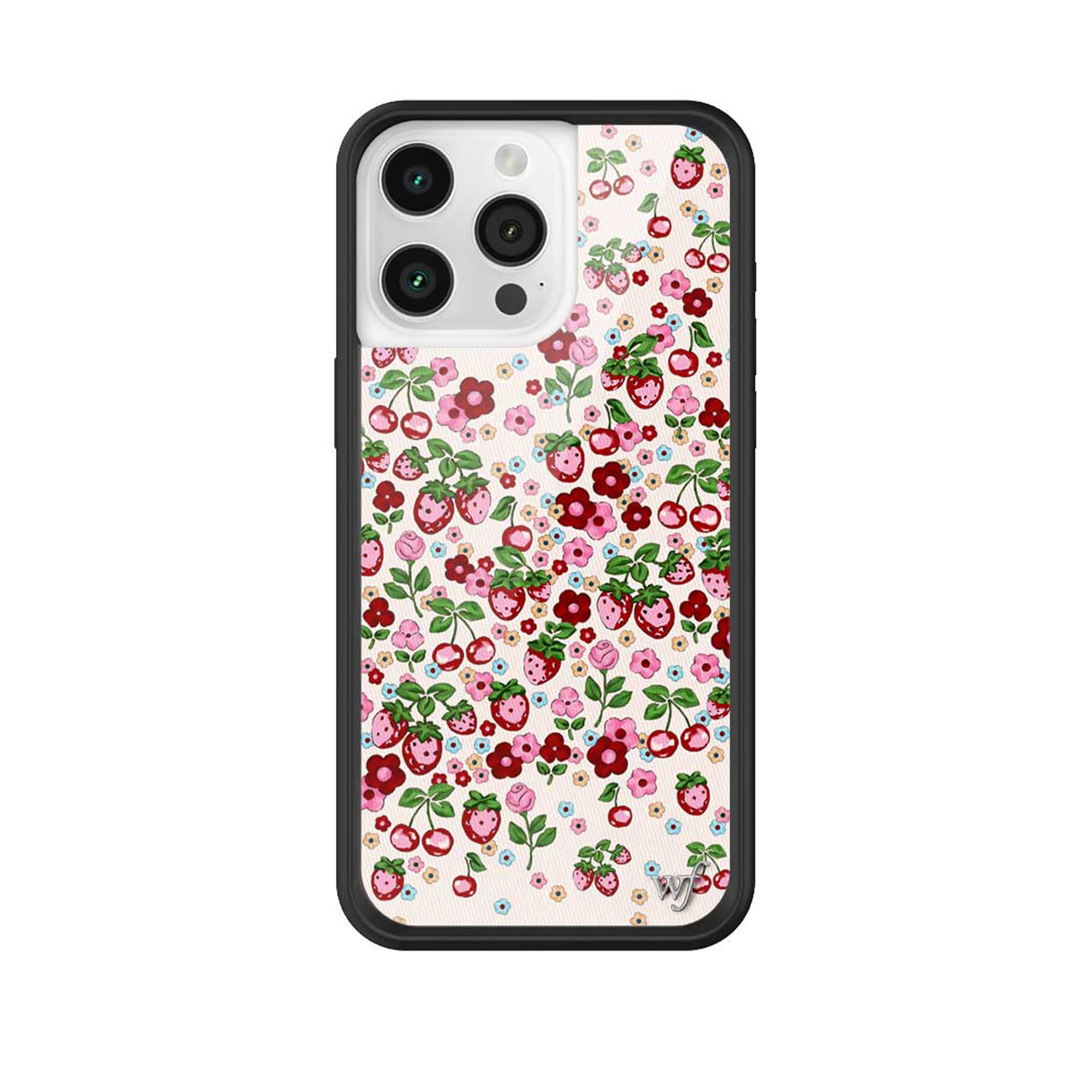 Wildflower Cases - Compatible with Apple iPhone 15 Pro Max | Protective Black Bumper, 4ft Drop Test Certified, Women Owned Small Business | Berry World - Fruit Cherries Strawberry Floral Cute Trendy