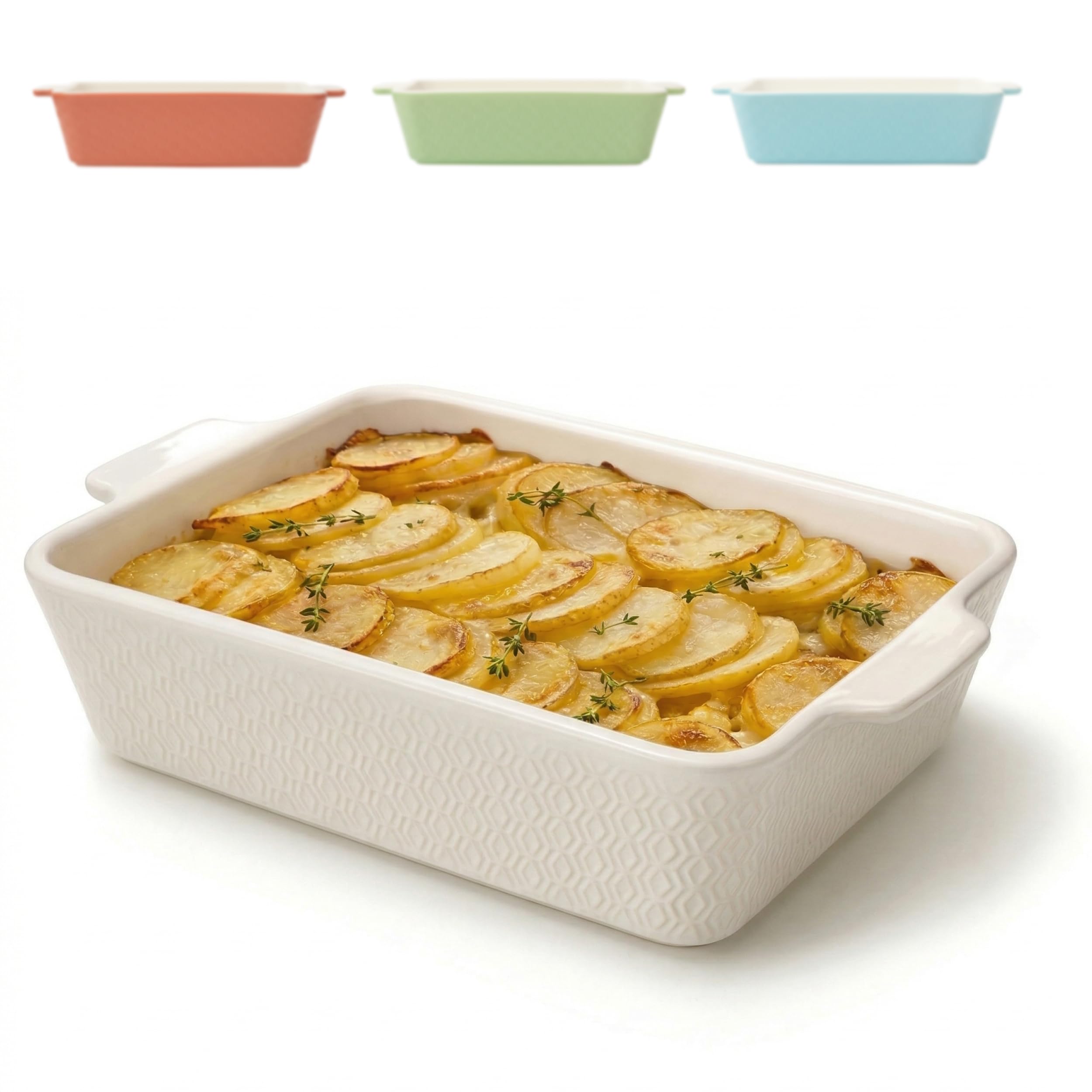 Praknu Large Ceramic Oven Dish – Non-Stick and Anti-Scratch – Ceramic Oven Tray with Extra High Rim – Rectangular (White)