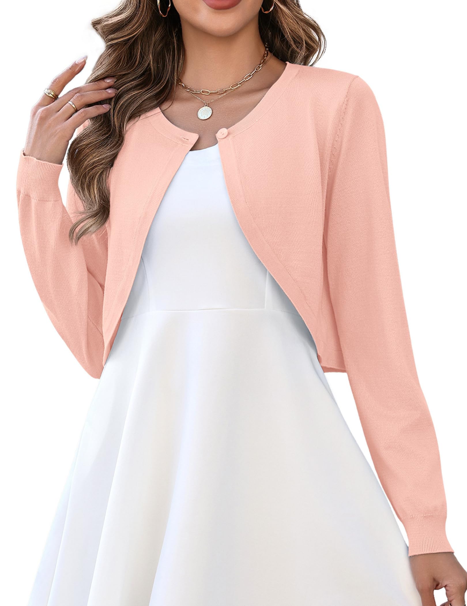Cropped Cardigan Sweaters for Women Long Sleeve Knit Open Front Bolero Shrug for Dresses-image-23