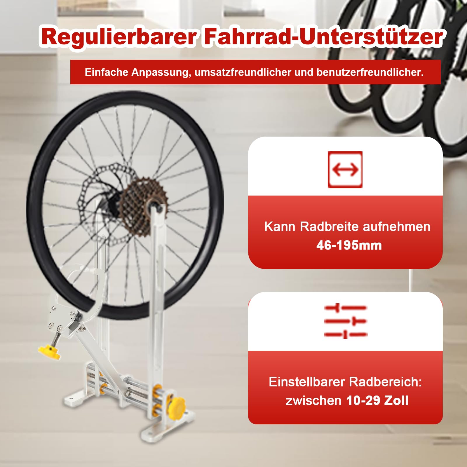 Rad Tuning Repair Tool Kit, Fahrrad-Rad-Zentrierständer, Plattform für fahrräder, Fahrrad-Rad-Ausrichtungs-Reparaturwerkzeug für Räder mit einer Breite von 46–195 mm