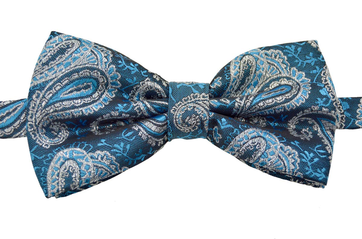 BodyJewelryOnline Fashion Design Bow Tie Bandana Paisley Glitter Pre-tied Wedding Party Adjustable Tuxedo Bowtie (Light Blue)