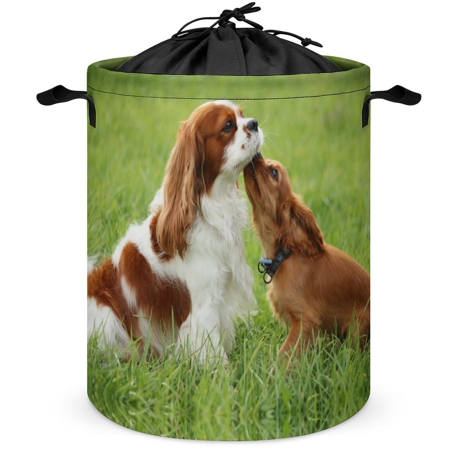 Wlntrophic Drawstring Laundry Hamper, Cavalier King Charles Spaniel Laundry Basket, Washing Basket with Handle