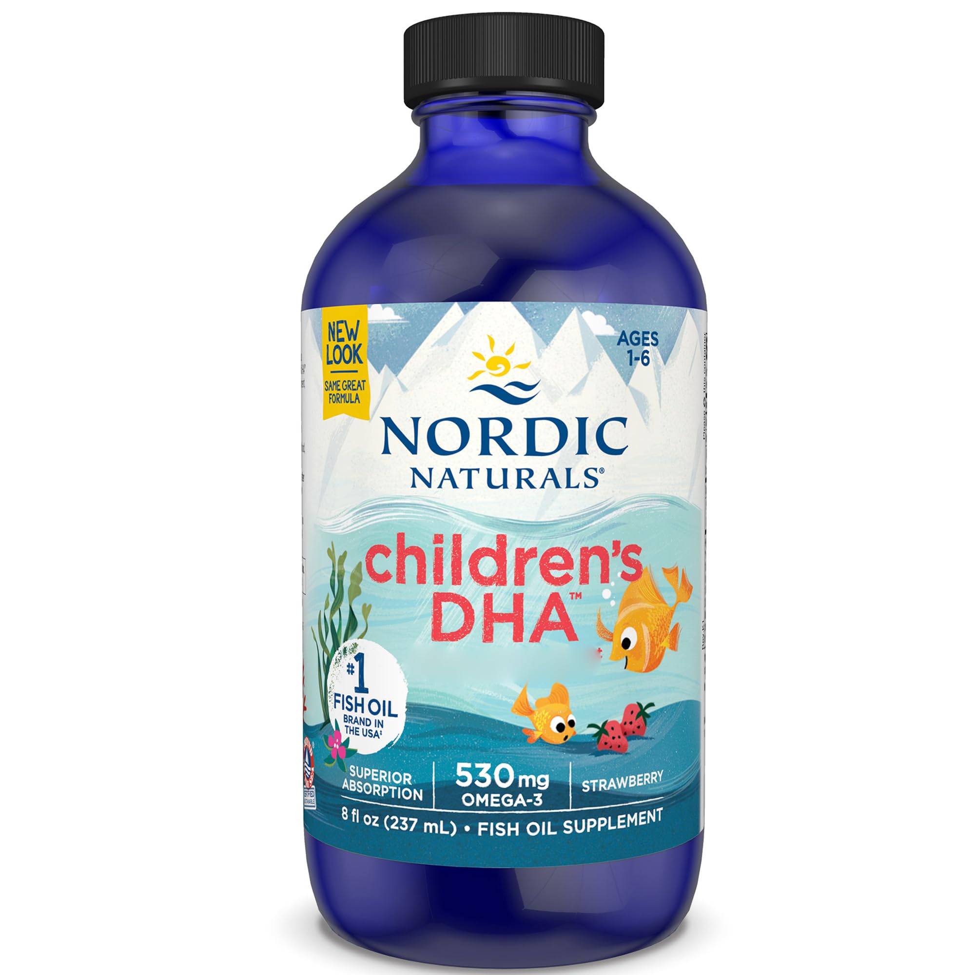 Nordic Naturals, Children's DHA, 530mg Omega-3 de Aceite de Hígado de Bacalao, Sabor Fresa, con EPA y DHA, 237ml, Testado en Laboratorio, Sin Soja, Sin Gluten, No GMO