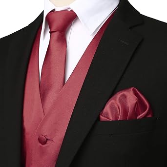 ZEROYAA Men's Shiny 4pc Vest Necktie Bowtie Pocket Square Set