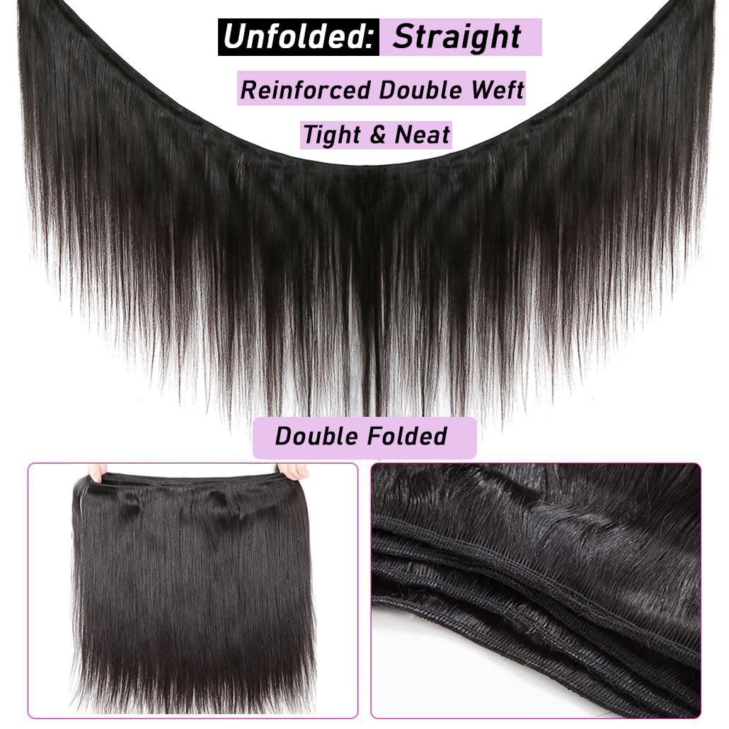 Human Hair Extensions 18in Straight Virgin Hair 3 Bundles Lace Closure Amazon.com : Lemoda Straight Virgin Human Hair Bundles 14 16  main image 4