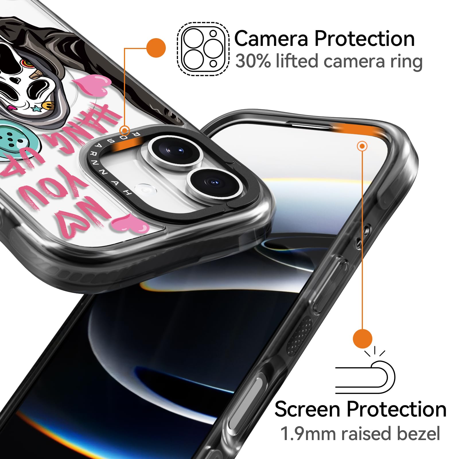 Rosarnnah Bonita funda para iPhone, compatible con Magsafe, protección contra caídas de grado militar de 20 pies, a prueba de golpes, divertido diseño de esqueleto para iPhone (6.1 pulgadas), color