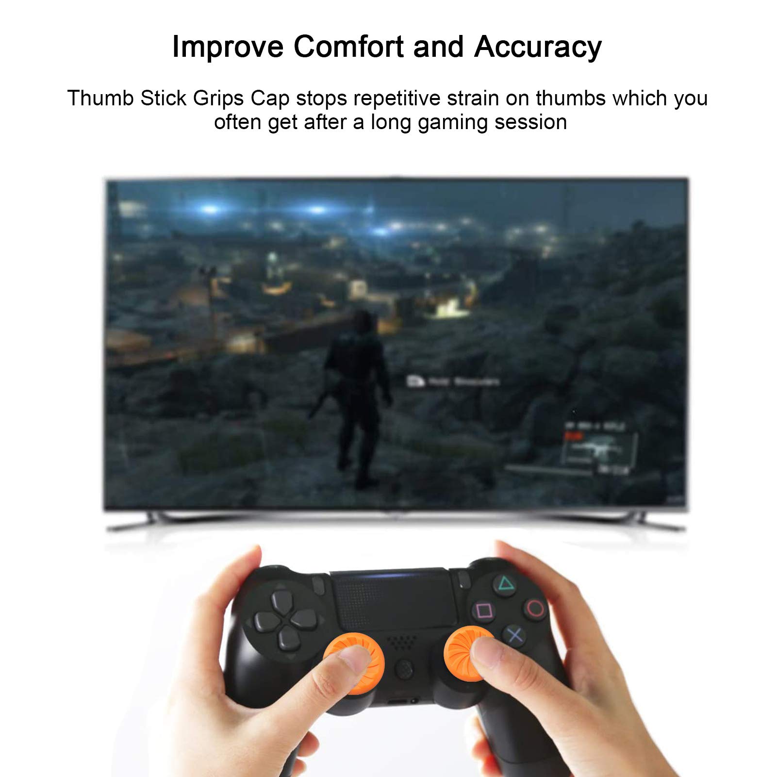 TEUVO Thumbsticks, Silicone Joystick Grips Caps pour PS4 Controller et pour PS5 Controller à Augmenter Précision, Objectif et Le confort, Orange, 2 pièces