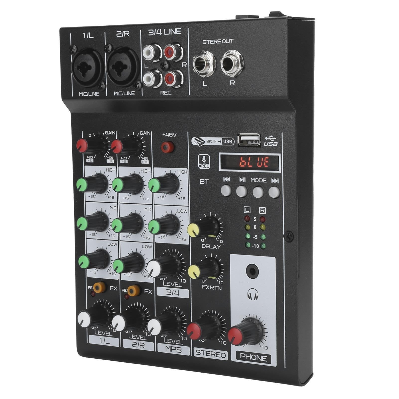 Mixer DJ, Console di missaggio Bluetooth portatile a 4 canali con mixer digitale effetto riverbero integrato